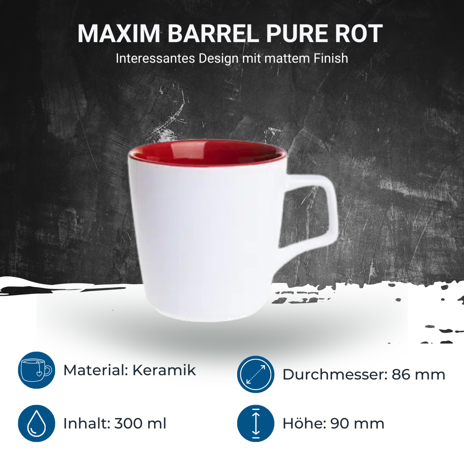maxim-barrel-pure-rot-masse Werbetasse Barrel Pure mattweiß / rot