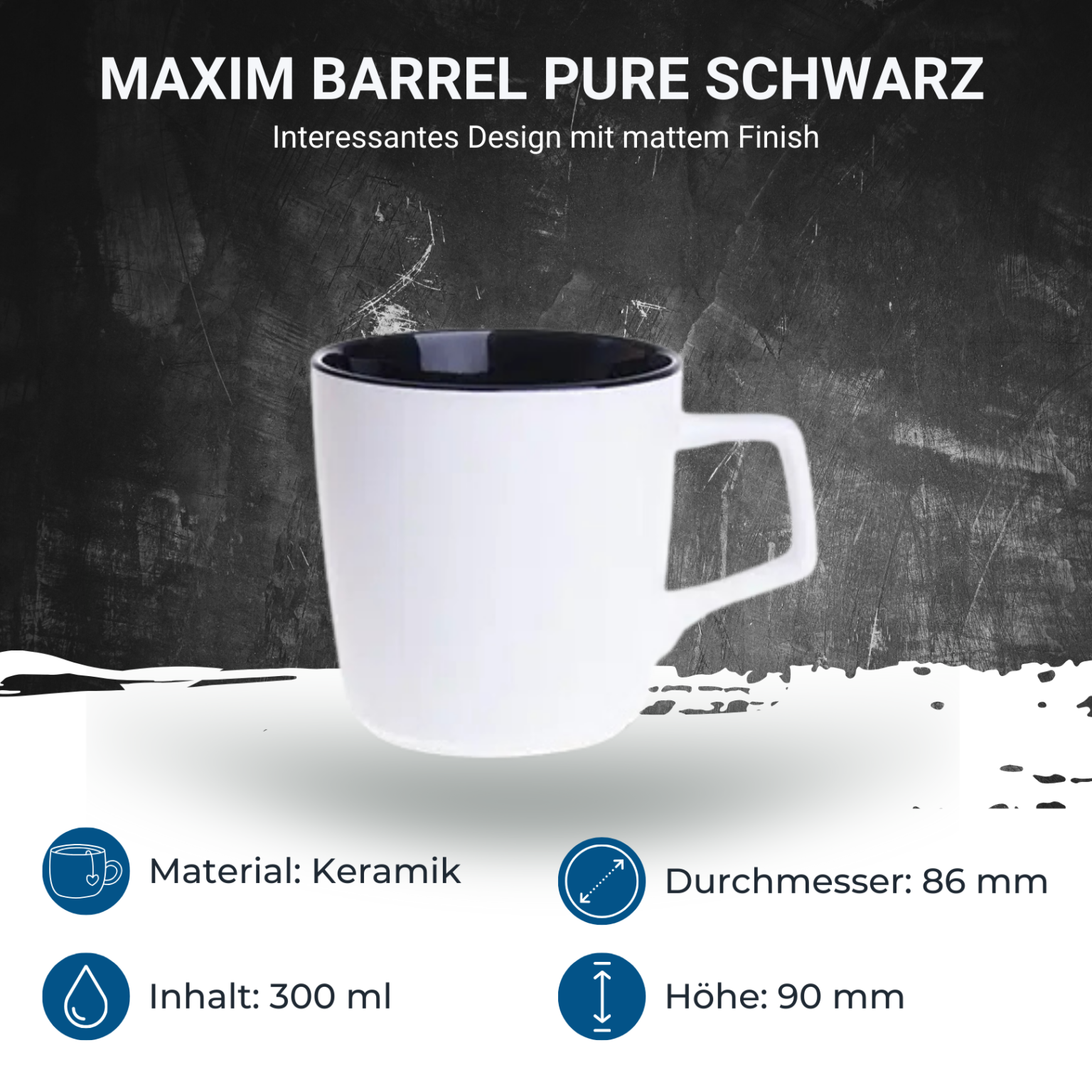 maxim-barrel-pure-schwarz-masse Werbetasse Barrel Pure mattweiß / schwarz