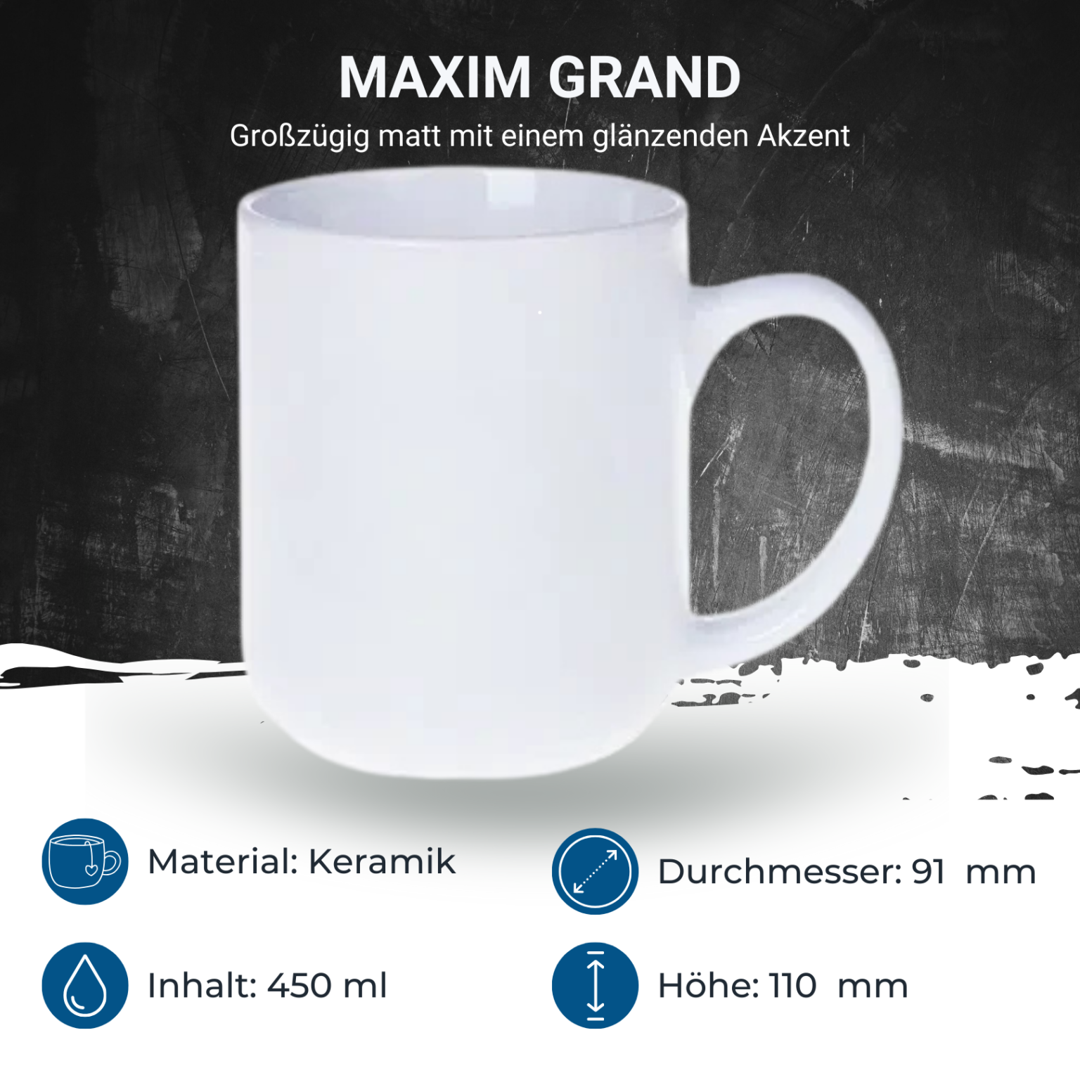 maxim-grand-masse Werbetasse Grand weiß