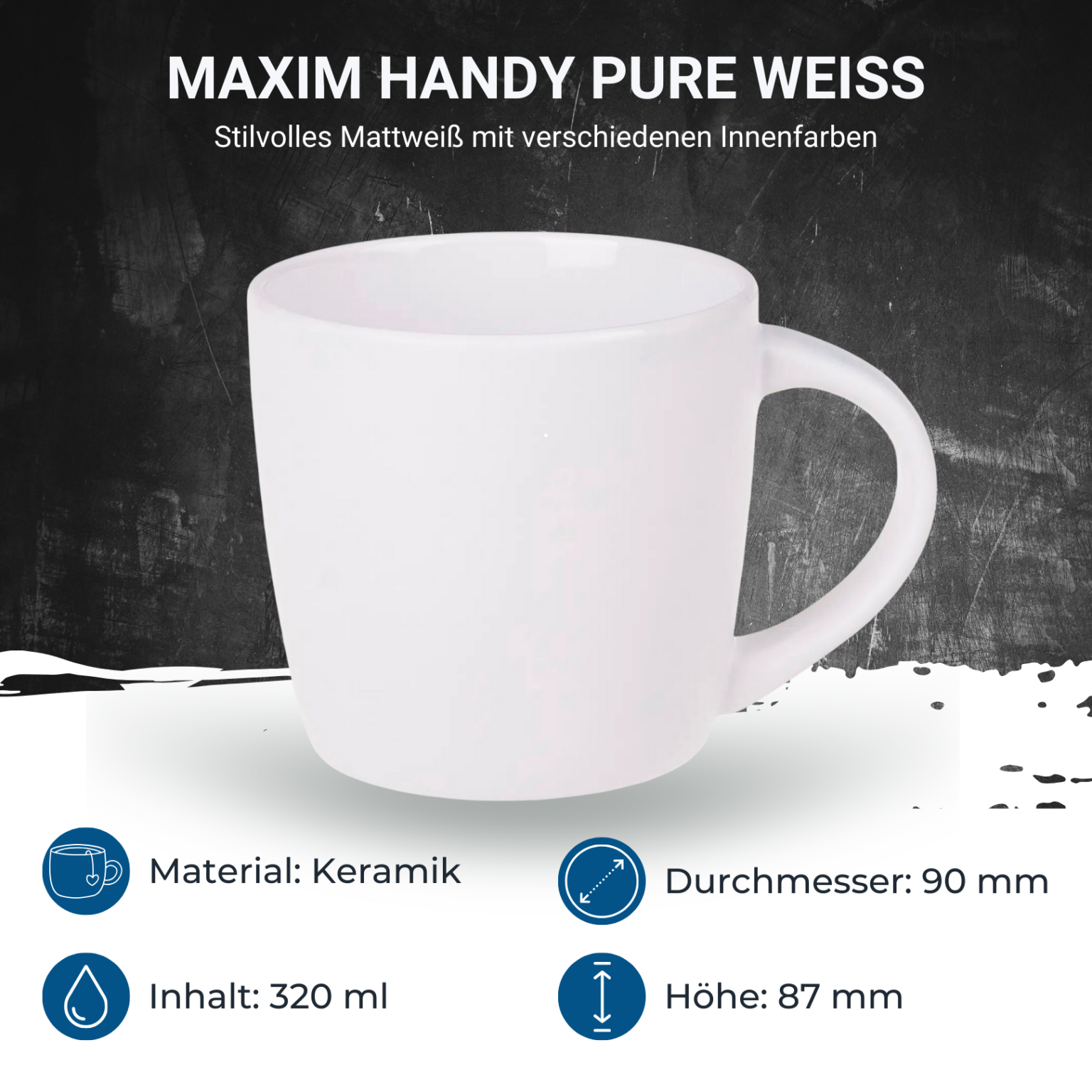 maxim-handy-pure-weiss-masse Werbetasse Maxim Handy Pure weiss