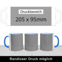 Druckbereich der Tasse Max in Cambridge Blau: 205 x 95 mm, randloser Druck möglich