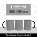 Druckbereich der Keramiktasse Max in Kobaltblau: 205 x 95 mm, randloser Druck möglich