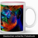 Weiße tassen mit firmenlogo bedrucken mit farbintensivem, gestochen scharfem Fotodruck; rosa Innenrand setzt frischen Akzent