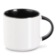 Weiße stapelbare Keramiktasse mit schwarzem Innenbereich und Henkel, perfekt geeignet als tassen werbegeschenk logo.