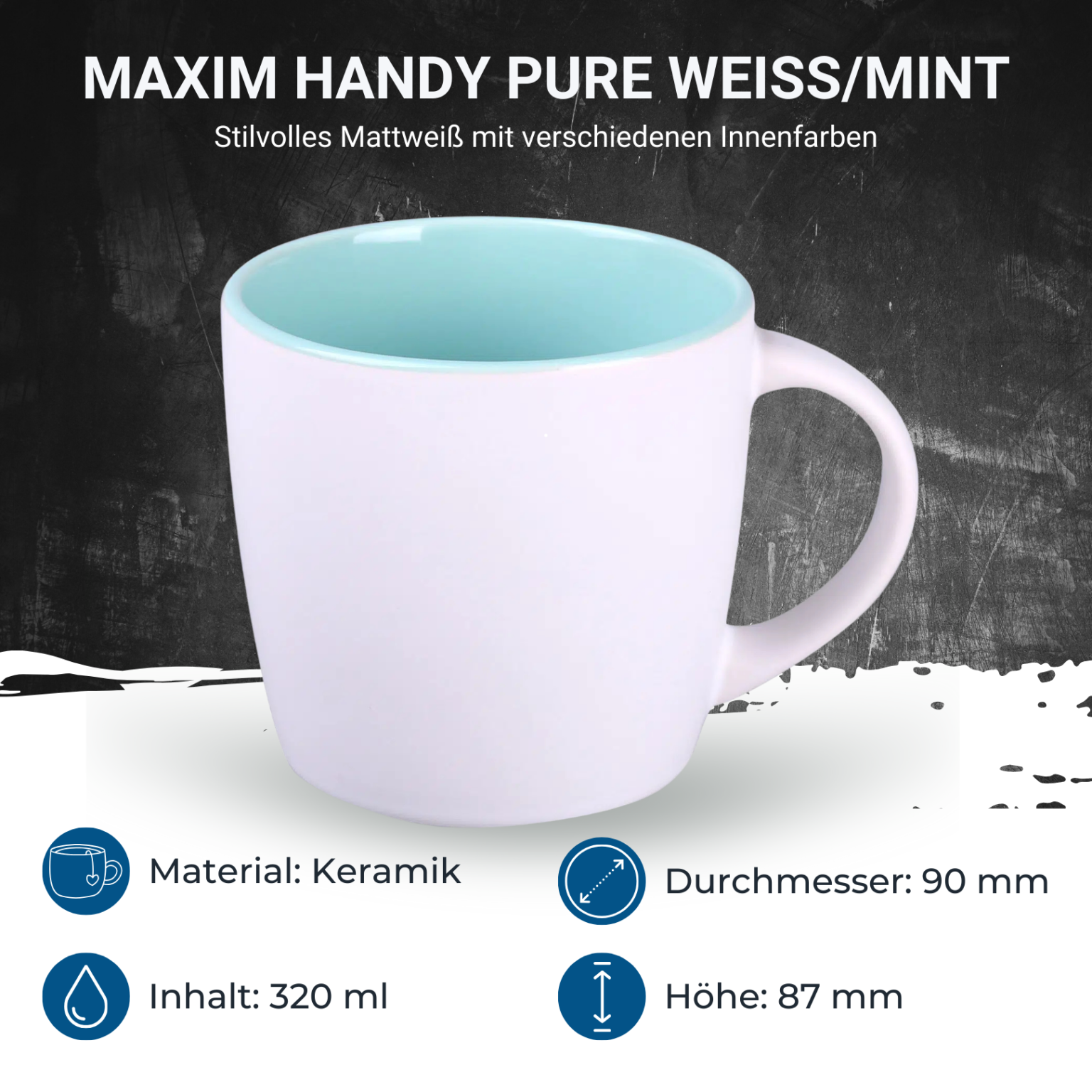 maxim-handy-pure-weiss-mint-masse Werbetasse Maxim Handy Pure weiss/mint