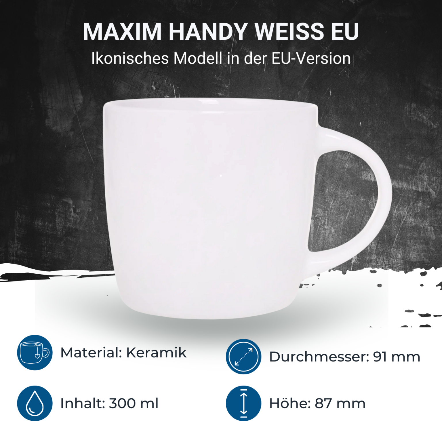 maxim-handy-weiss-eu-masse Werbetasse Handy EU weiß