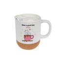 Keramiktasse mit Korksockel und niedlichem Katzenmotiv „Have a good day“ – personalisierte keramiktasse mit korksockel als Geschenkidee.