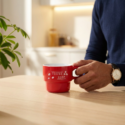 Werbetasse Astrid rot / weiß