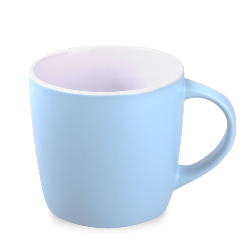 Werbetasse Handy Velvet baby blue / weiß